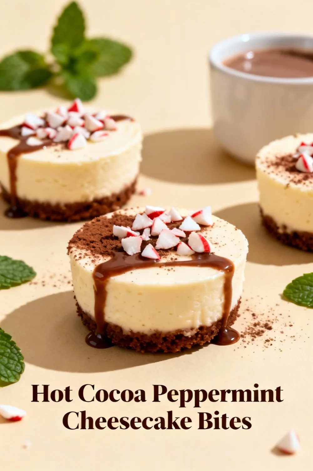 Hot Cocoa Peppermint Cheesecake Bites