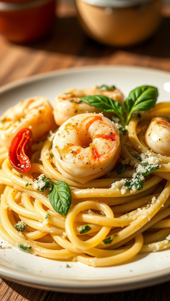 Pesto Shrimp Fettuccine Recipe Creamy Garlic Sauce Pasta