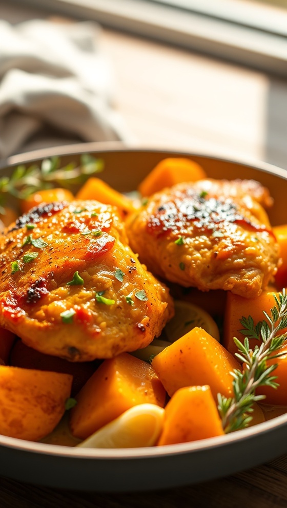Turmeric Roasted Chicken And Sweet Potatoes Recipe Healthy One Pot Dinner