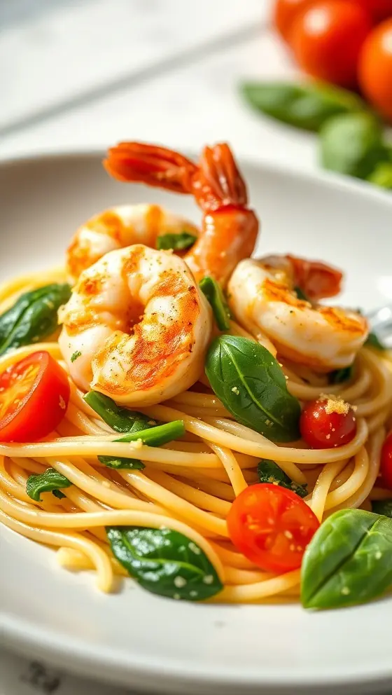 Shrimp Tomato Spinach Pasta Easy Garlic Butter Recipe